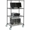 Nexel™ 4-Shelf Mobile Wire Computer LAN Workstation, 36"W x 24"D x 69"H, Black
