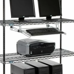 Nexel™ 4-Shelf Wire Computer LAN Workstation with Keyboard Tray, 48"W x 18"D x 63"H, Black -Outlet Desks & Workstations Store 695402BK 02