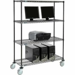 Nexel™ 4-Shelf Mobile Wire Computer LAN Workstation, 48"W x 18"D x 69"H, Black