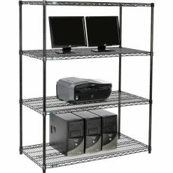 Nexel™ 4-Shelf Wire Computer LAN Workstation, 48"W x 24"D x 63"H, Black