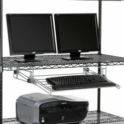 Nexel™ 4-Shelf Wire Computer LAN Workstation with Keyboard Tray, 48"W x 24"D x 63"H, Black -Outlet Desks & Workstations Store 695409BK 02
