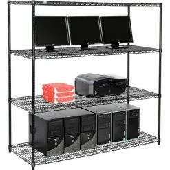 Nexel™ 4-Shelf Wire Computer LAN Workstation, 60"W x 24"D x 63"H, Black