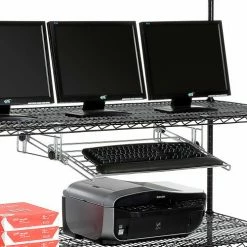 Nexel™ 4-Shelf Wire Computer LAN Workstation with Keyboard Tray, 60"W x 24"D x 63"H, Black -Outlet Desks & Workstations Store 695416BK 02