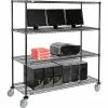 Nexel™ 4-Shelf Mobile Wire Computer LAN Workstation, 60"W x 24"D x 69"H, Black