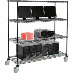 Nexel™ 4-Shelf Mobile Wire Computer LAN Workstation, 60"W x 24"D x 69"H, Black