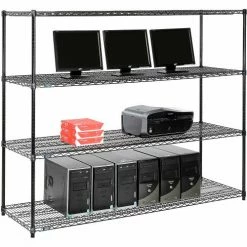 Nexel™ 4-Shelf Wire Computer LAN Workstation, 72"W x 24"D x 63"H, Black