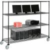 Nexel 4-Shelf Mobile Wire Computer LAN Workstation, 72"W x 24"D x 69"H, Black