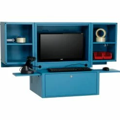 Global Industrial™ Countertop Fold-Out Computer Cabinet, Blue