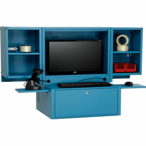 Global Industrial Countertop Fold-Out Computer Cabinet, Blue 1 Global Industrial Countertop Fold-Out Computer Cabinet, Blue