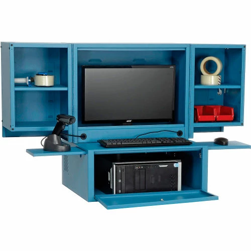 Global Industrial Countertop Fold-Out Computer Cabinet, Blue 3 Global Industrial Countertop Fold-Out Computer Cabinet, Blue - Image 3