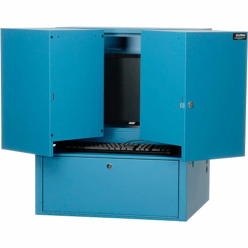 Global Industrial Countertop Fold-Out Computer Cabinet, Blue 5 Global Industrial Countertop Fold-Out Computer Cabinet, Blue - Image 5