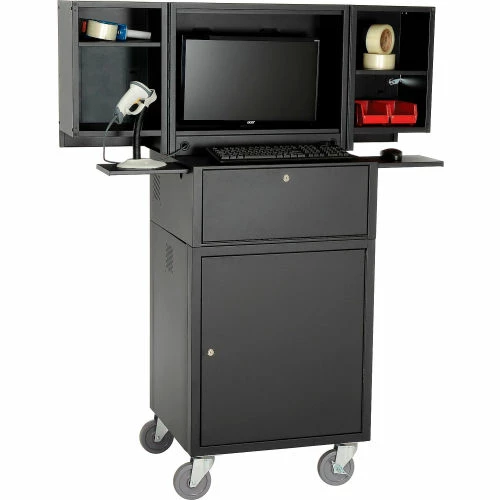 Global Industrial Mobile Fold-Out Computer Cabinet, Black, Assembled 1 Global Industrial Mobile Fold-Out Computer Cabinet, Black, Assembled