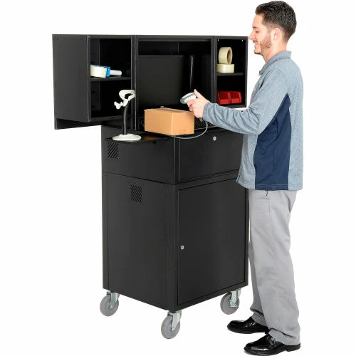 Global Industrial Mobile Fold-Out Computer Cabinet, Black, Assembled 6 Global Industrial Mobile Fold-Out Computer Cabinet, Black, Assembled - Image 6