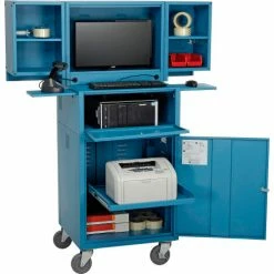 Global Industrial™ Mobile Fold-Out Computer Cabinet, Blue, Unassembled -Outlet Desks & Workstations Store 695429BL 02