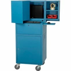 Global Industrial™ Mobile Fold-Out Computer Cabinet, Blue, Unassembled -Outlet Desks & Workstations Store 695429BL 04