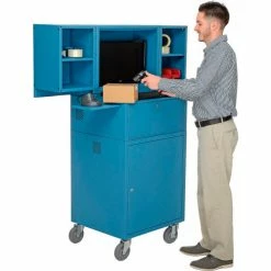 Global Industrial™ Mobile Fold-Out Computer Cabinet, Blue, Unassembled -Outlet Desks & Workstations Store 695429BL 05