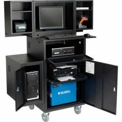 Global Industrial Mobile Powered Fold-Out Computer Cabinet, 100AH Battery, Black, Unassembled -Outlet Desks & Workstations Store 695429PBK 04