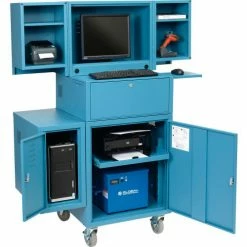 Global Industrial™ Mobile Powered Fold-Out Computer Cabinet, 40AH Battery, Blue, Unassembled -Outlet Desks & Workstations Store 695429PBL40 04