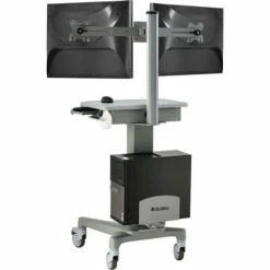 Global Industrial™ Mobile Sit-Stand Computer Workstation With Dual Monitor Mount, Gray -Outlet Desks & Workstations Store 695436D 02