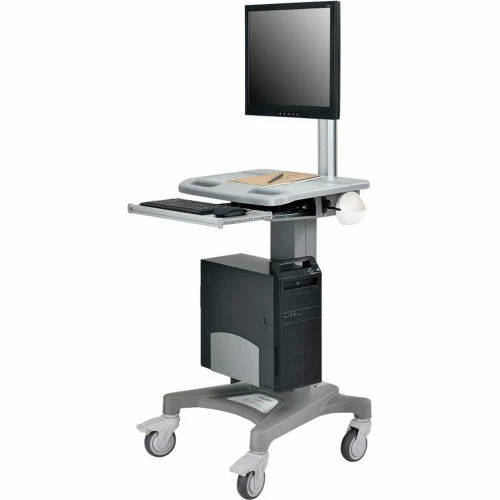Global Industrial Mobile Sit-Stand Computer Workstation, Gray 2 Global Industrial Mobile Sit-Stand Computer Workstation, Gray - Image 2