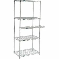 Nexel™ 4-Shelf Wire Computer Workstation with Cantilever Tray, 30"W x 18"D x 74"H, Chrome -Outlet Desks & Workstations Store 695439 02