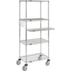 Nexel™ 4-Shelf Mobile Wire Computer Workstation w/ Cantilever Tray, 30"W x 18"D x 79"H, Chrome