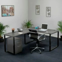 Interion By Global Industrial Interion® Open Plan Return Desk - 48"W x 24"D x 29"H - Charcoal Top with Black Legs -Outlet Desks & Workstations Store 695600 08 5