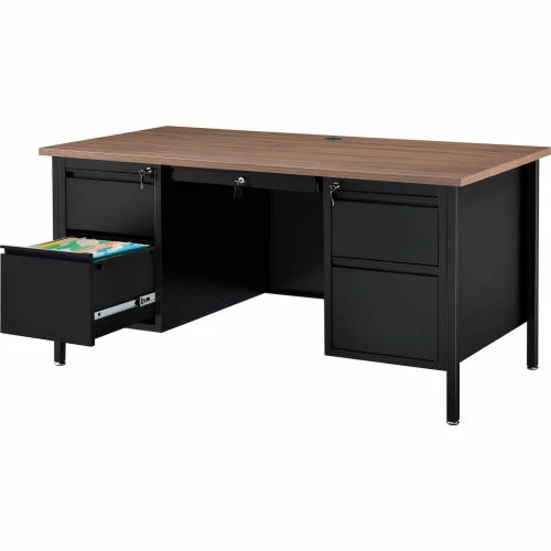 Interion By Global Industrial Interion® Steel Teachers Desk, 60"W x 30"D, Walnut Top with Black Frame 2 Interion By Global Industrial Interion® Steel Teachers Desk, 60"W x 30"D, Walnut Top with Black Frame - Image 2