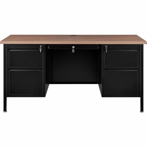 Interion By Global Industrial Interion® Steel Teachers Desk, 60"W x 30"D, Walnut Top with Black Frame 3 Interion By Global Industrial Interion® Steel Teachers Desk, 60"W x 30"D, Walnut Top with Black Frame - Image 3