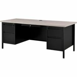Interion By Global Industrial Interion® Steel Teachers Desk 72x30 - Gray Top with Black Frame