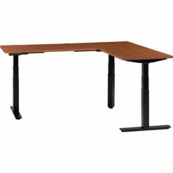 Interion By Global Industrial Interion® L-Shaped Electric Height Adjustable Desk, 72"W x 24"D, Cherry W/ Black Base