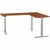 Interion By Global Industrial Interion® L-Shaped Electric Height Adjustable Desk, 60"W x 24"D, Cherry W/ Gray Base