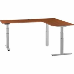 Interion By Global Industrial Interion® L-Shaped Electric Height Adjustable Desk, 60"W x 24"D, Cherry W/ Gray Base