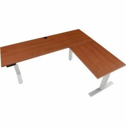 Interion By Global Industrial Interion® L-Shaped Electric Height Adjustable Desk, 60"W x 24"D, Cherry W/ Gray Base -Outlet Desks & Workstations Store 695777LCHGY 02 1