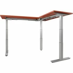 Interion By Global Industrial Interion® L-Shaped Electric Height Adjustable Desk, 60"W x 24"D, Cherry W/ Gray Base -Outlet Desks & Workstations Store 695777LCHGY 03 1