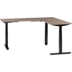 Interion By Global Industrial Interion® L-Shaped Electric Height Adjustable Desk, 60"W x 24"D, Gray W/ Black Base