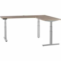 Interion By Global Industrial Interion® L-Shaped Electric Height Adjustable Desk, 72"W x 24"D, Gray W/ Gray Base