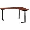 Interion By Global Industrial Interion® L-Shaped Electric Height Adjustable Desk, 72"W x 24"D, Mahogany W/ Black Base