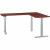 Interion By Global Industrial Interion® L-Shaped Electric Height Adjustable Desk, 72"W x 24"D, Mahogany W/ Gray Base