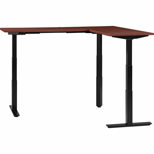 Interion By Global Industrial Interion® L-Shaped Electric Height Adjustable Desk, 72"W x 24"D, Mahogany W/ Black Base 2 Interion By Global Industrial Interion® L-Shaped Electric Height Adjustable Desk, 72"W x 24"D, Mahogany W/ Black Base - Image 2