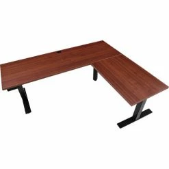 Interion By Global Industrial Interion® L-Shaped Electric Height Adjustable Desk, 60"W x 24"D, Mahogany W/ Black Base -Outlet Desks & Workstations Store 695777LMH 02