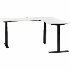 Interion By Global Industrial Interion® L-Shaped Electric Height Adjustable Desk, 72"W x 24"D, White W/ Black Base