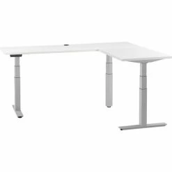 Interion By Global Industrial Interion® L-Shaped Electric Height Adjustable Desk, 72"W x 24"D, White W/ Gray Base
