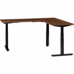 Interion By Global Industrial Interion® L-Shaped Electric Height Adjustable Desk, 72"W x 24"D, Walnut W/ Black Base