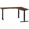 Interion By Global Industrial Interion® L-Shaped Electric Height Adjustable Desk, 60"W x 24"D, Walnut W/ Black Base