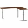 Interion By Global Industrial Interion® L-Shaped Electric Height Adjustable Desk, 60"W x 24"D, Walnut W/ Gray Base