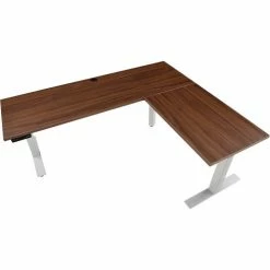 Interion By Global Industrial Interion® L-Shaped Electric Height Adjustable Desk, 72"W x 24"D, Walnut W/ Gray Base -Outlet Desks & Workstations Store 695777LWNGY 02 1