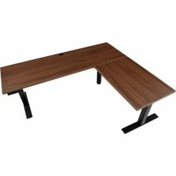 Interion By Global Industrial Interion® L-Shaped Electric Height Adjustable Desk, 72"W x 24"D, Walnut W/ Black Base -Outlet Desks & Workstations Store 695777LWN 02 1