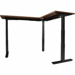 Interion By Global Industrial Interion® L-Shaped Electric Height Adjustable Desk, 72"W x 24"D, Walnut W/ Black Base -Outlet Desks & Workstations Store 695777LWN 03 1