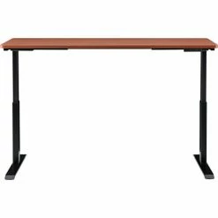 Interion By Global Industrial Interion® Electric Height Adjustable Desk, 72"W x 24"D, Cherry W/ Black Base -Outlet Desks & Workstations Store 695778CH 02 1